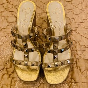 Jessica Simpson Gold Studded Wedge